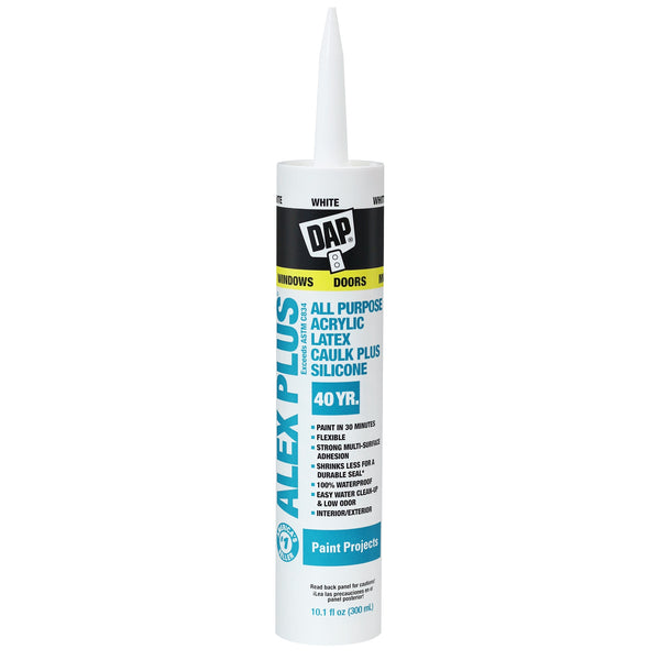 Dap ALEX PLUS® All Purpose Acrylic Latex Caulk Plus Silicone 10.1oz White